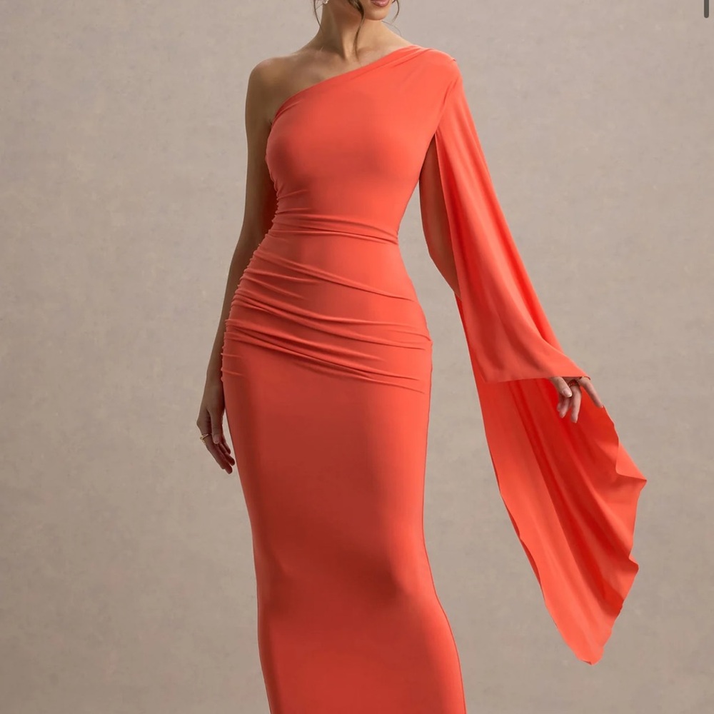 Club London -Chic One-Shoulder Coral Dress
